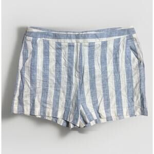 Forever 21 Linen Striped Shorts Size M Blue Coastal Nautical Beach Preppy Summer